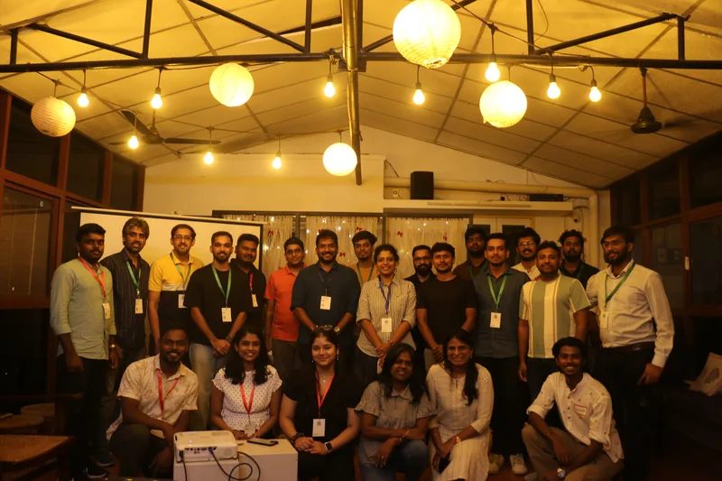 The full room under string lights at Circa, Chennai.