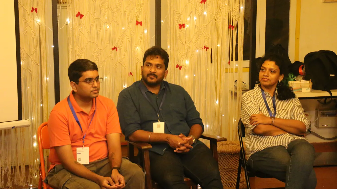The three panelists in conversation at Circa Vol. 01, AI in CS, Chennai.